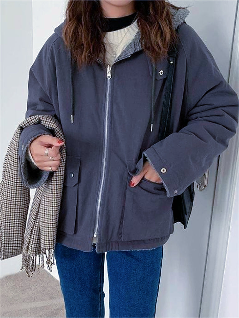 Street Wave Women Reversible Hooded Winter Coat With Pockets For Cozy Warmth Versatile Everyday Wear