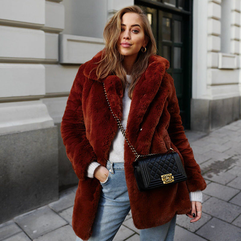 Street-Wave Pink Faux Fur Coat For Women Chic Plush Warmth Vegan Animal-Friendly