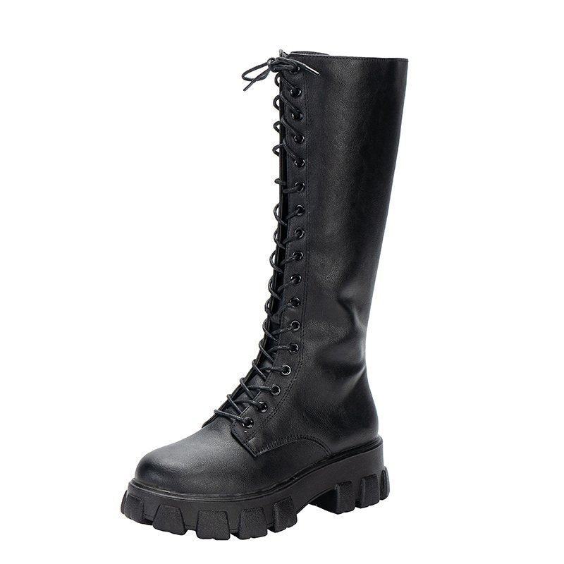 Street Wave Knee High Boots For Women Elegant All Day Comfort With Lace Up Front Lug Sole