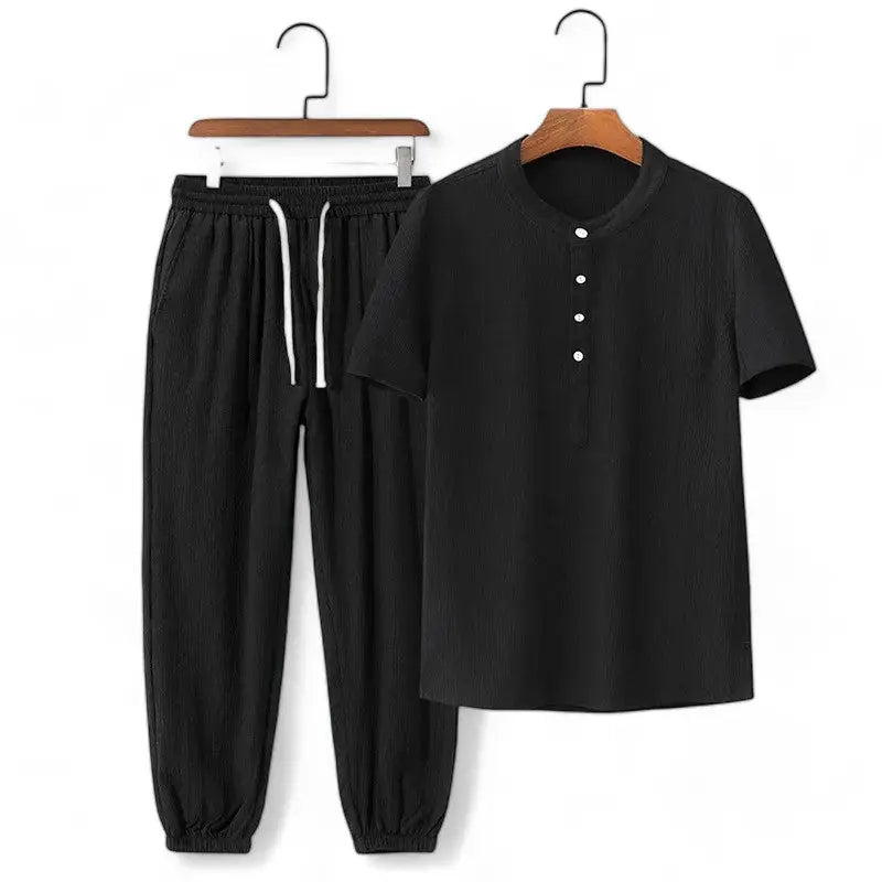Street-Wave Casual Two Piece Loungewear Set with Breathable Fabric and Drawstring Waist Tee and Sweatpants