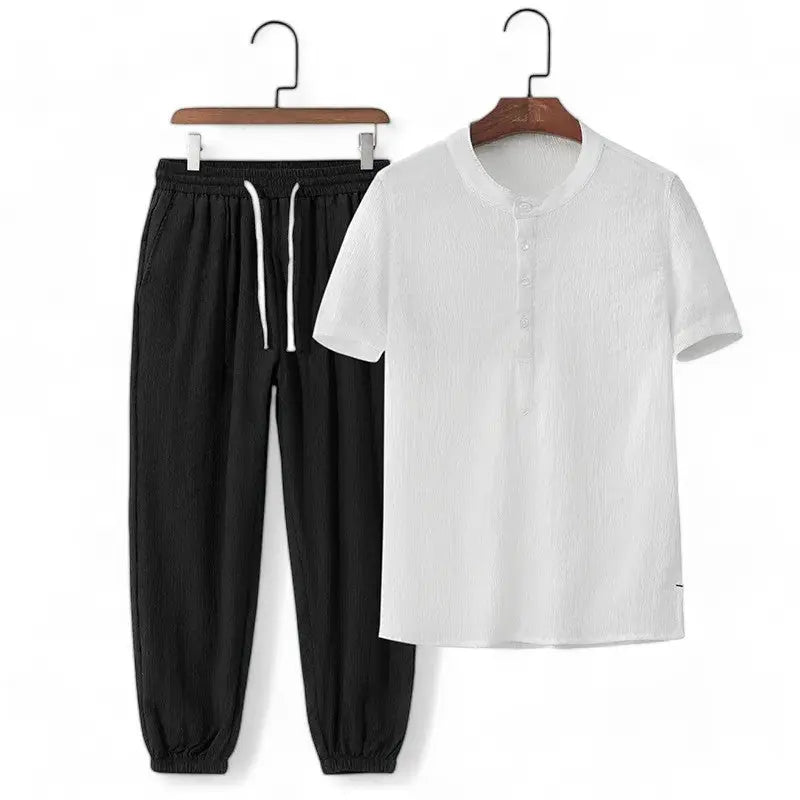 Street-Wave Casual Two Piece Loungewear Set with Breathable Fabric and Drawstring Waist Tee and Sweatpants