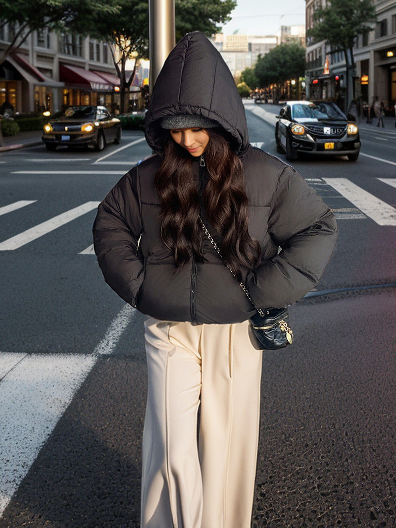 Street-wave Half-Placket Puffer Jacket Women Slim Fit Down Coat For Urban Chic Warmth