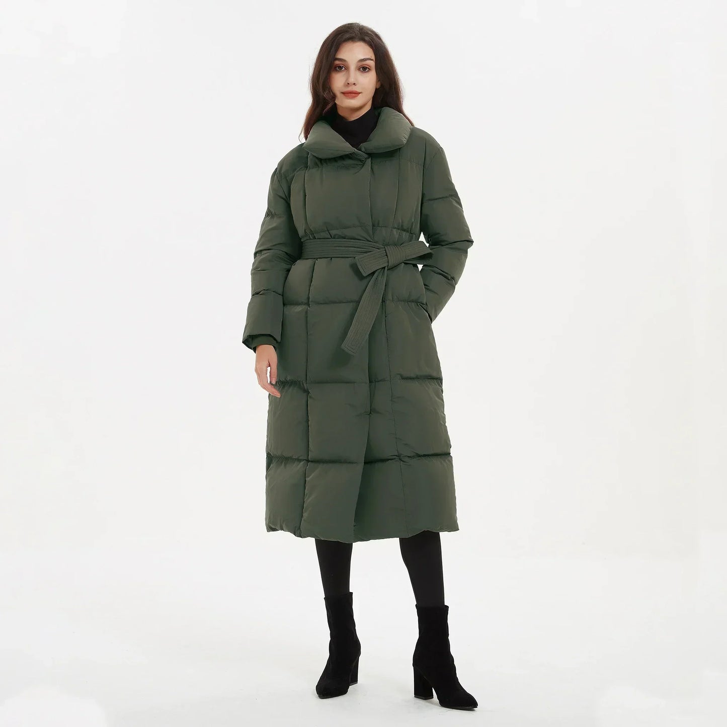 Street-wave Belted Puffer Coat For Women Long Warm Winter Jacket Chic Cozy Durable Insulated