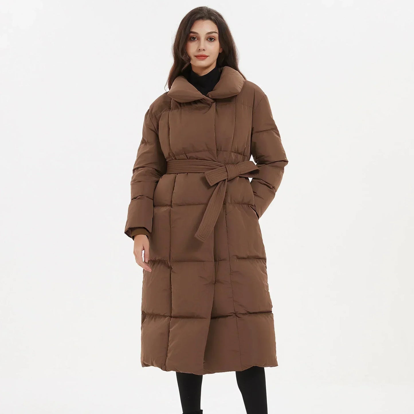 Street-wave Belted Puffer Coat For Women Long Warm Winter Jacket Chic Cozy Durable Insulated