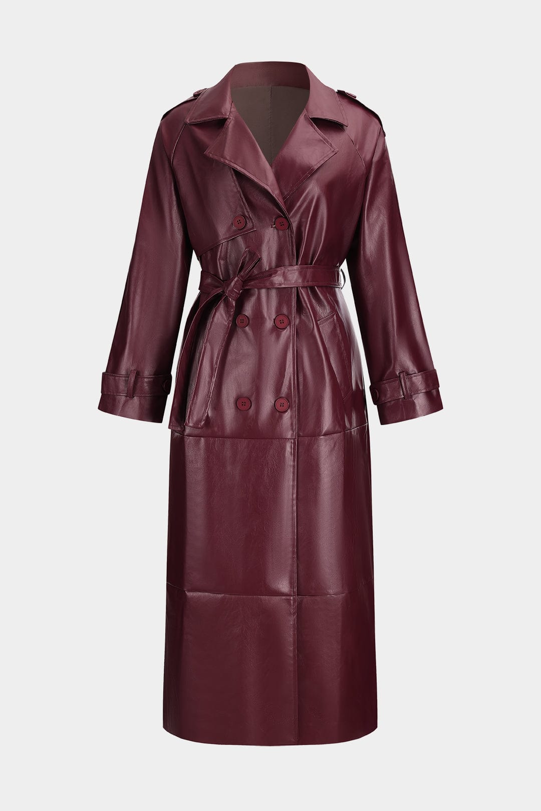 Streetwave Faux Leather Trench Coat Burgundy Elegance And Strength For Urban Women
