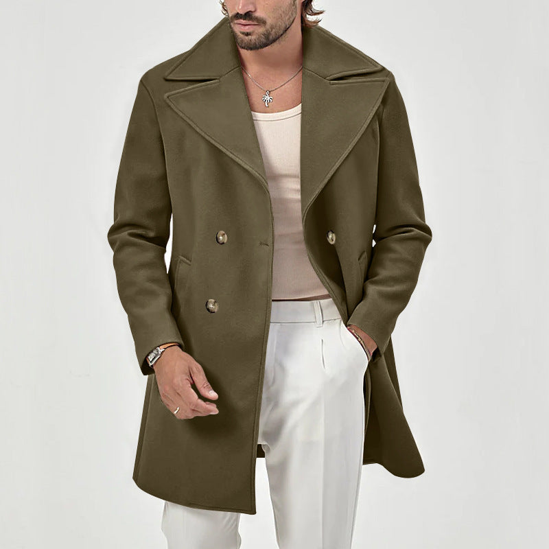 Street-Wave Men's Wool Coat Double-Breasted Tailored Knee-Length Timeless Formal