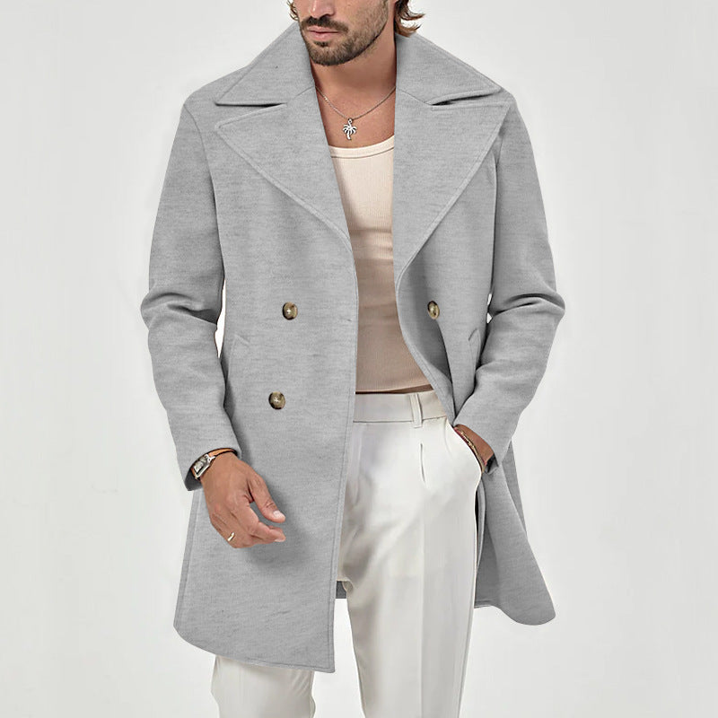 Street-Wave Men's Wool Coat Double-Breasted Tailored Knee-Length Timeless Formal