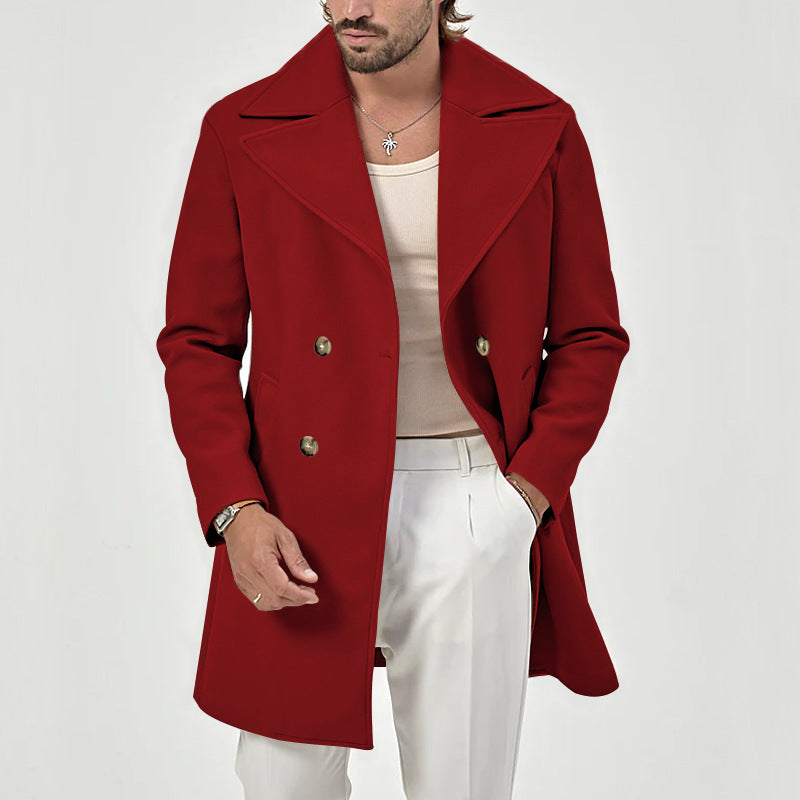 Street-Wave Men's Wool Coat Double-Breasted Tailored Knee-Length Timeless Formal