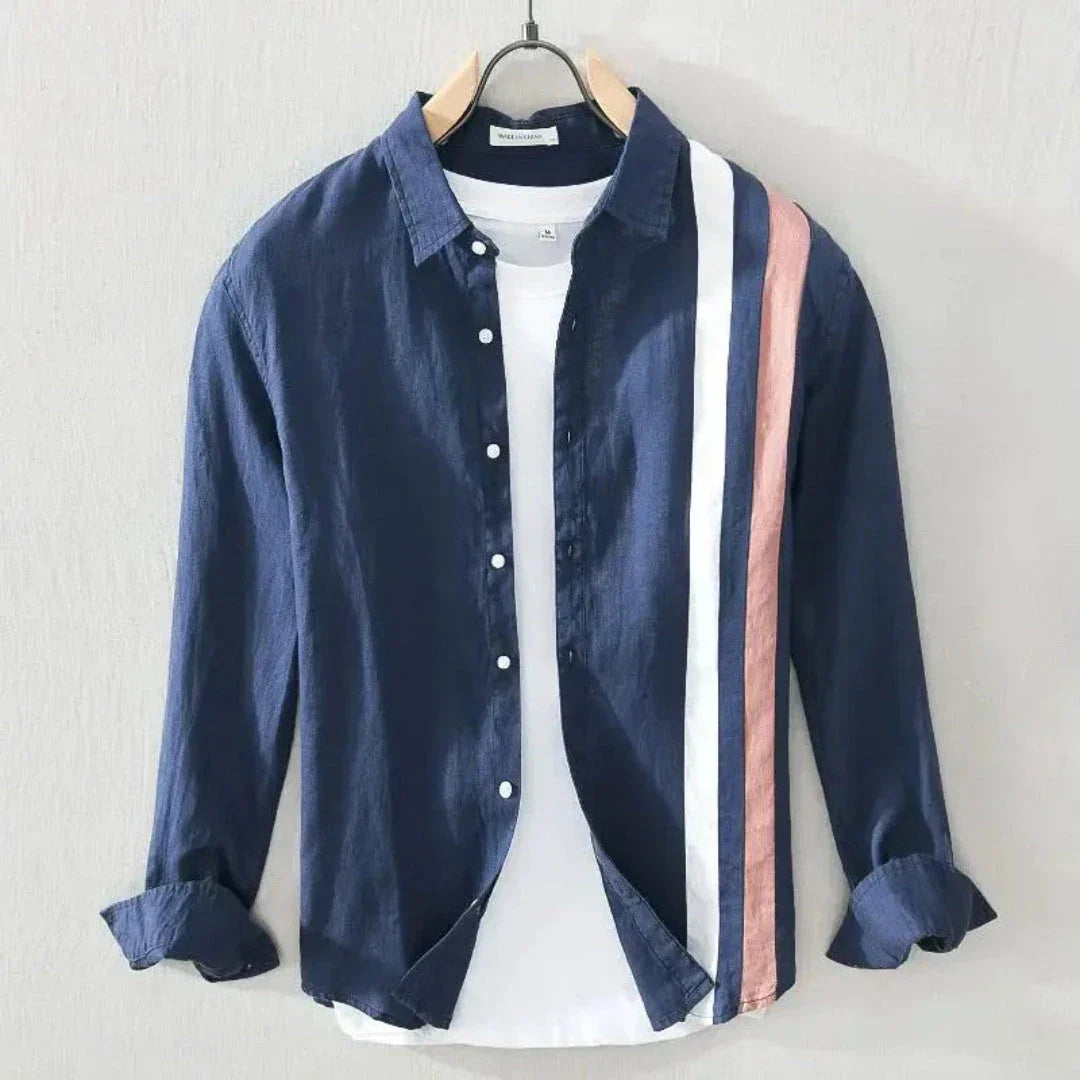 Marco Double Stripe Long Sleeve Linen Shirt Lightweight Breathable Linen Blend For Coastal Holidays And Weekend Wear