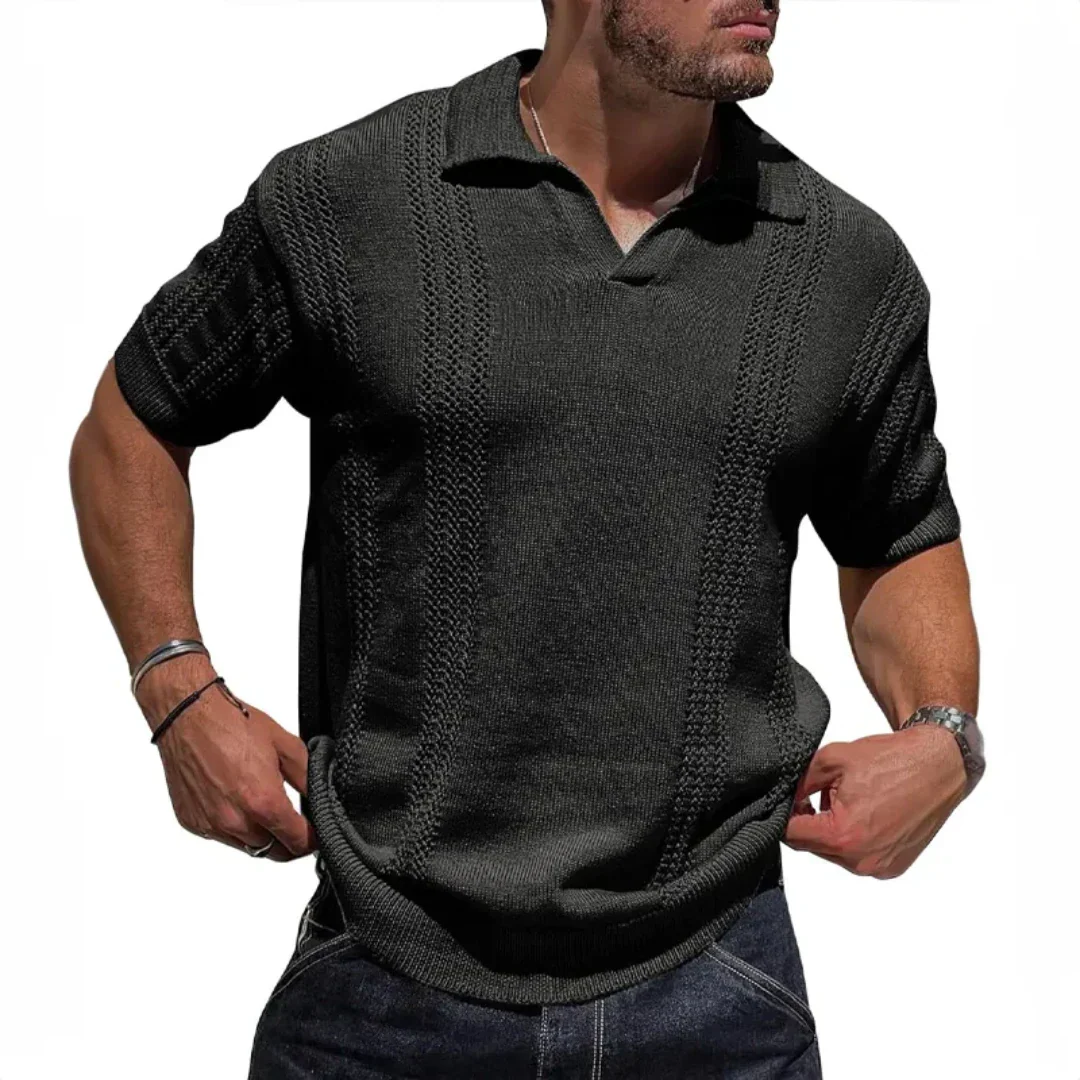 Marcus Milanese Textured Knit Polo Shirt Mens Vintage Inspired Open Collar Breathable Comfort