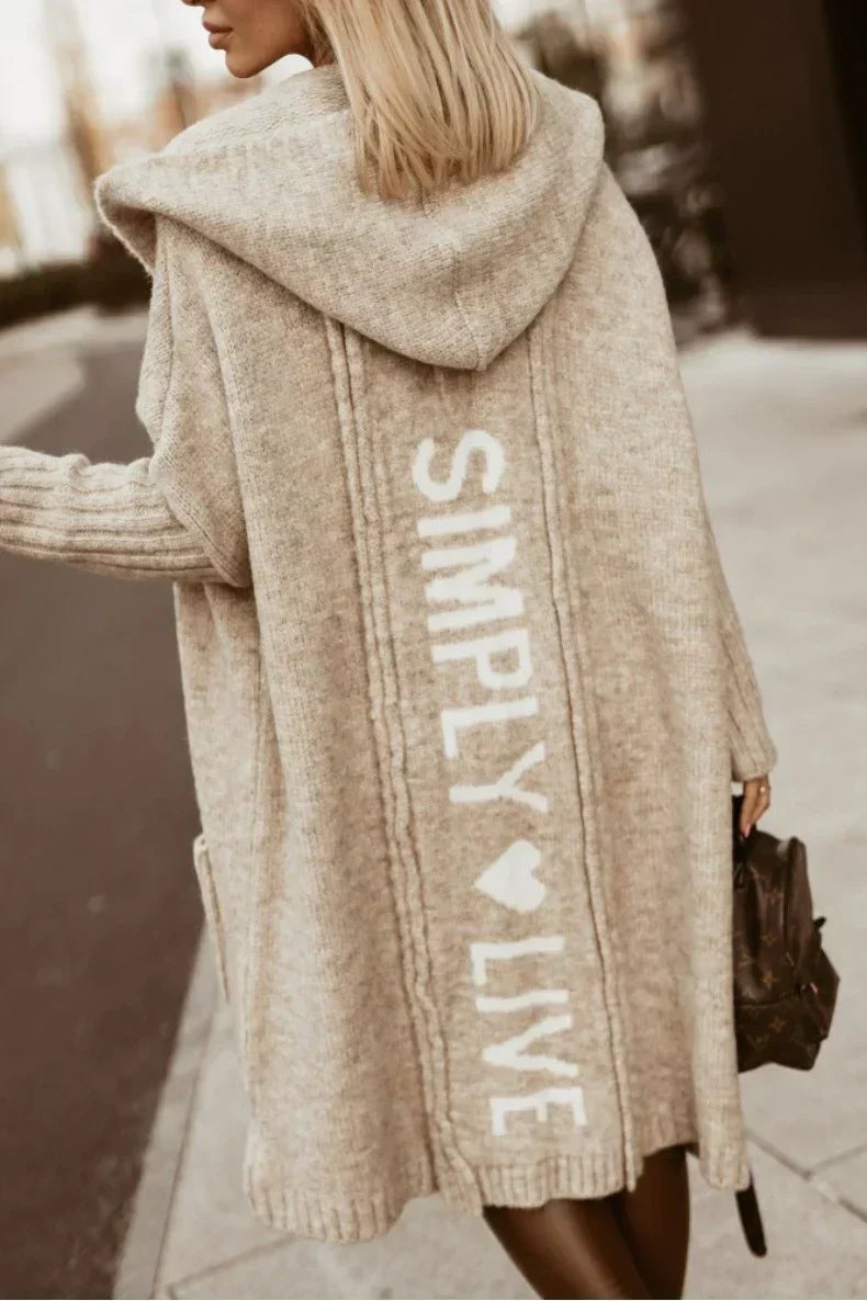 Street-Wave Hooded Knit Cardigan For Women Soft Acrylic Blend Cozy Warmth And Effortless Style