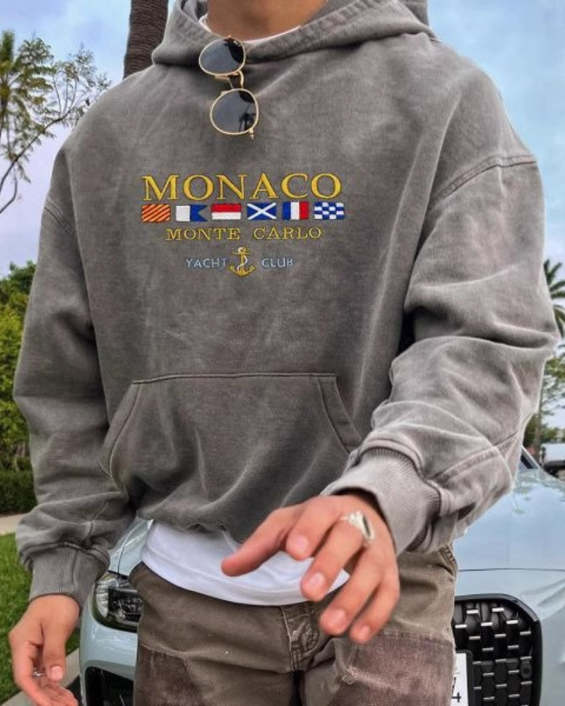 Street-Wave Mens Hooded Sweatshirt With Soft Knit Fabric Nautical Embroidery