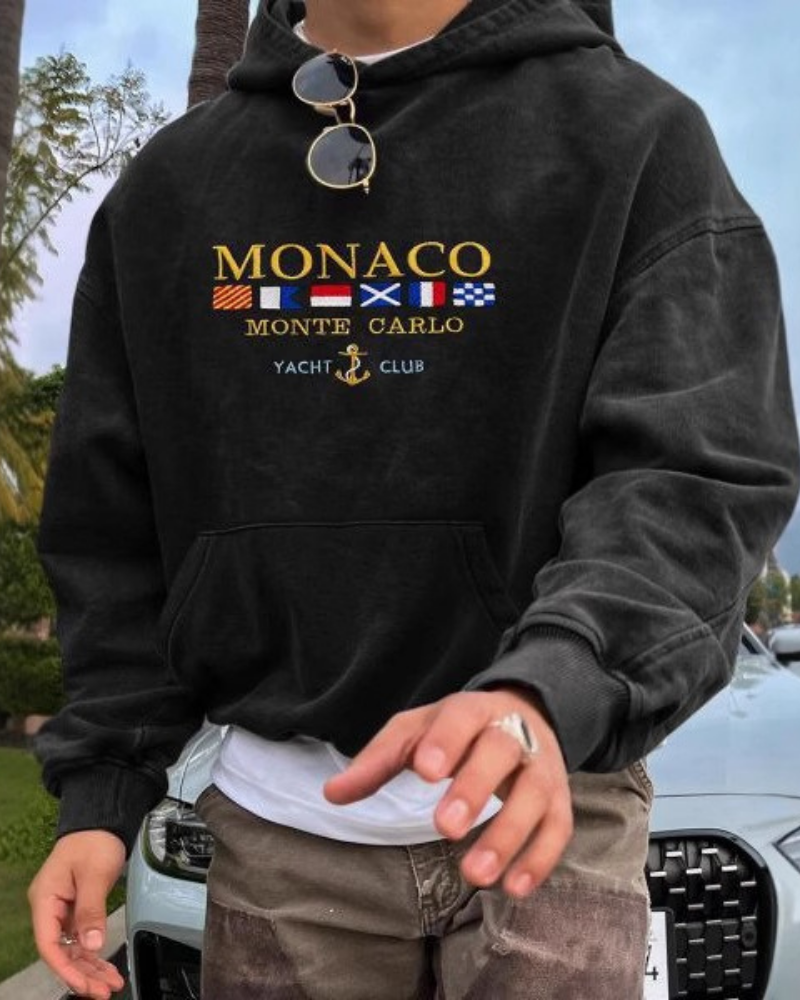 Street-Wave Mens Hooded Sweatshirt With Soft Knit Fabric Nautical Embroidery
