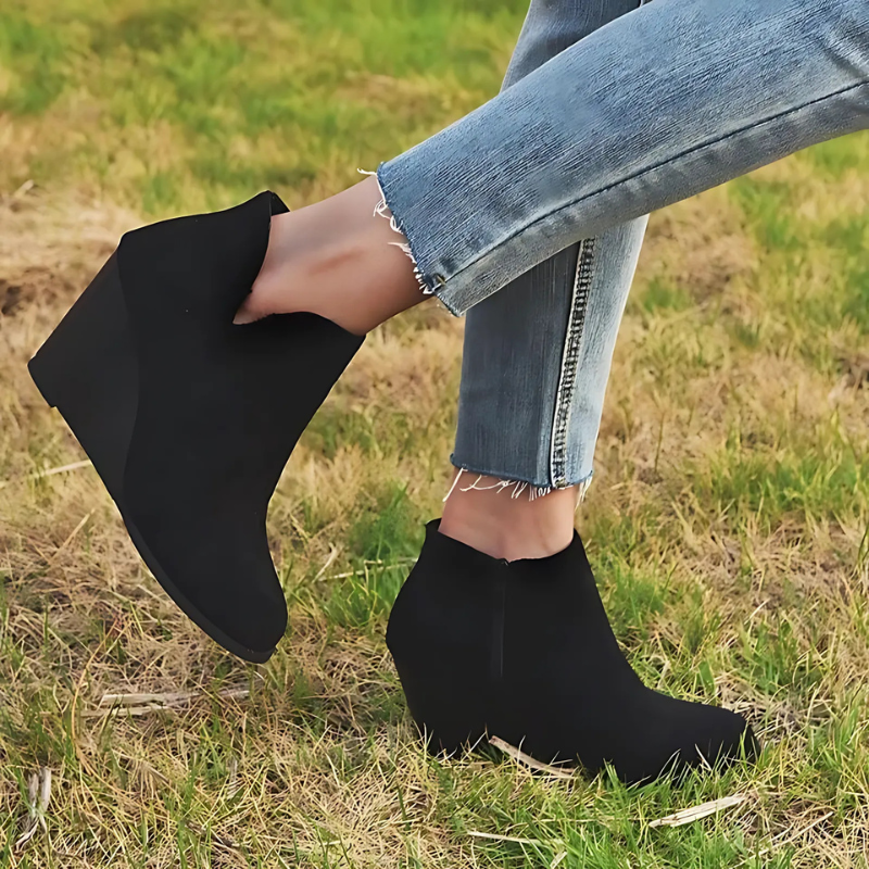 Street-Wave Faux Suede Ankle Boots With Wedge Heel And Side Zipper For Women Everyday Chic Comfort