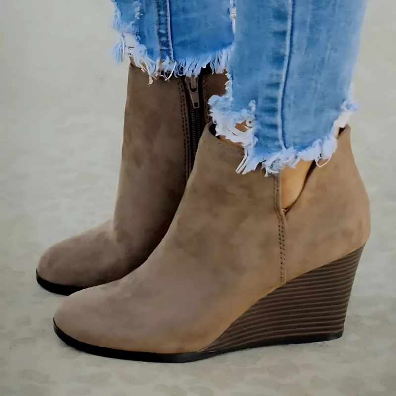 Street-Wave Faux Suede Ankle Boots With Wedge Heel And Side Zipper For Women Everyday Chic Comfort