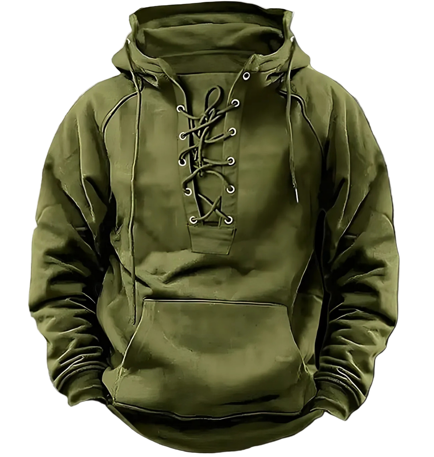Mens Knit Hoodie With Lace Up Front Hooded Relaxed Fit For Layering And Everyday Wear