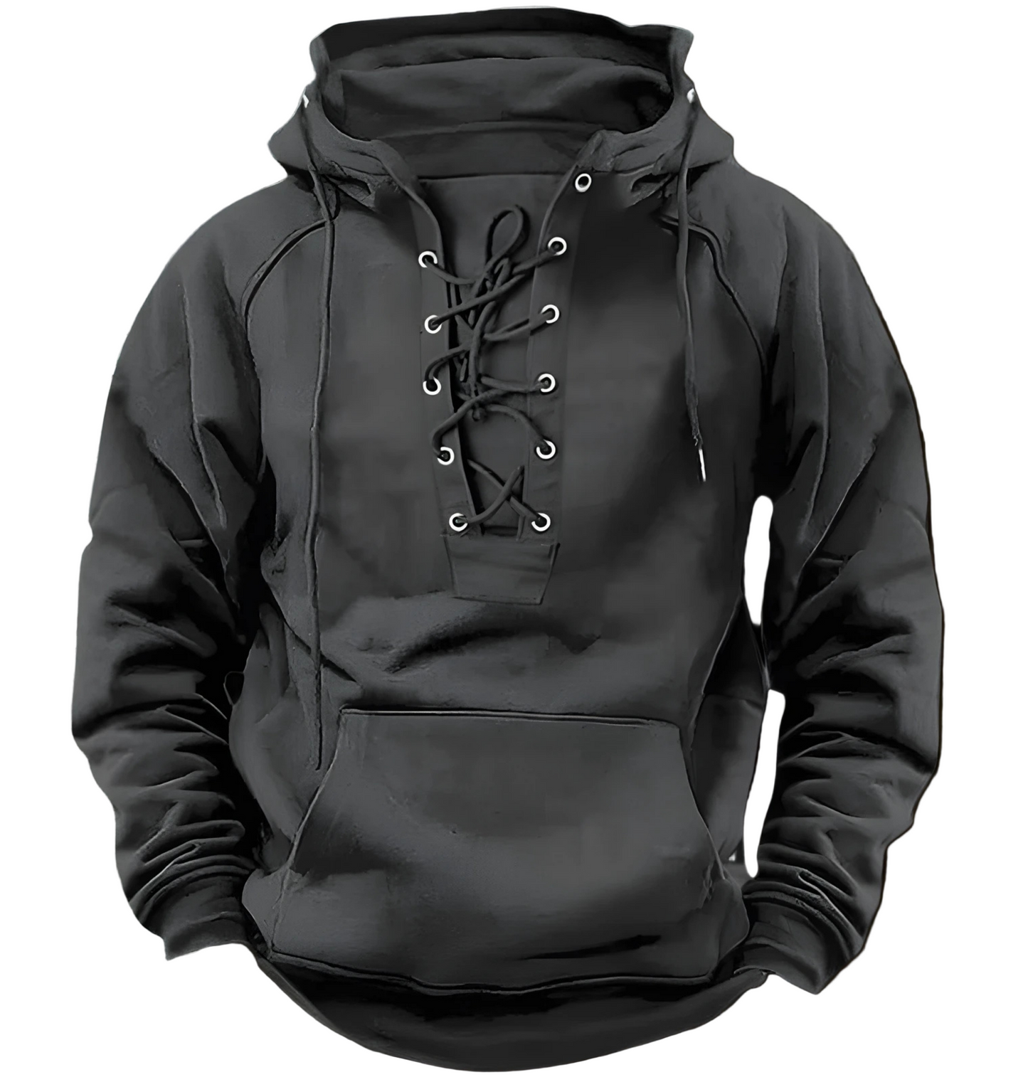 Mens Knit Hoodie With Lace Up Front Hooded Relaxed Fit For Layering And Everyday Wear