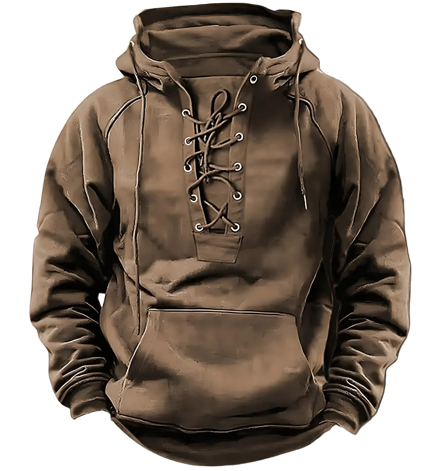 Mens Knit Hoodie With Lace Up Front Hooded Relaxed Fit For Layering And Everyday Wear