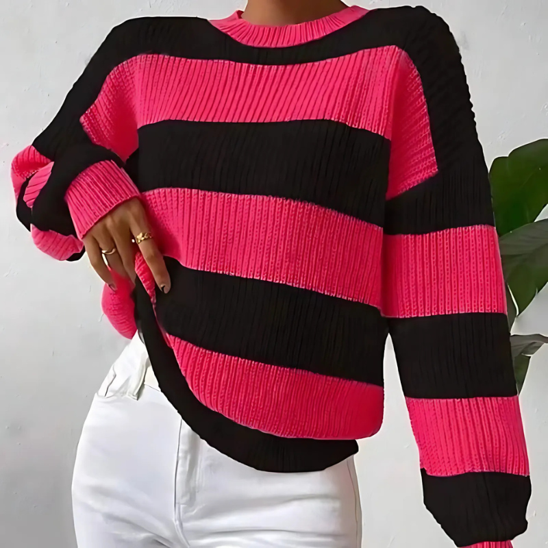 Street-Wave Striped Knit Sweater For Women Soft Cozy Long Sleeve Pullover Wardrobe Essential