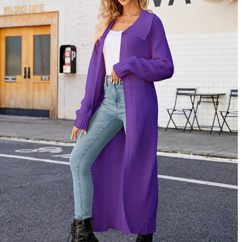 Street-Wave Elegant Women's Maxi Cardigan Coat With Open Front And Long Sleeves
