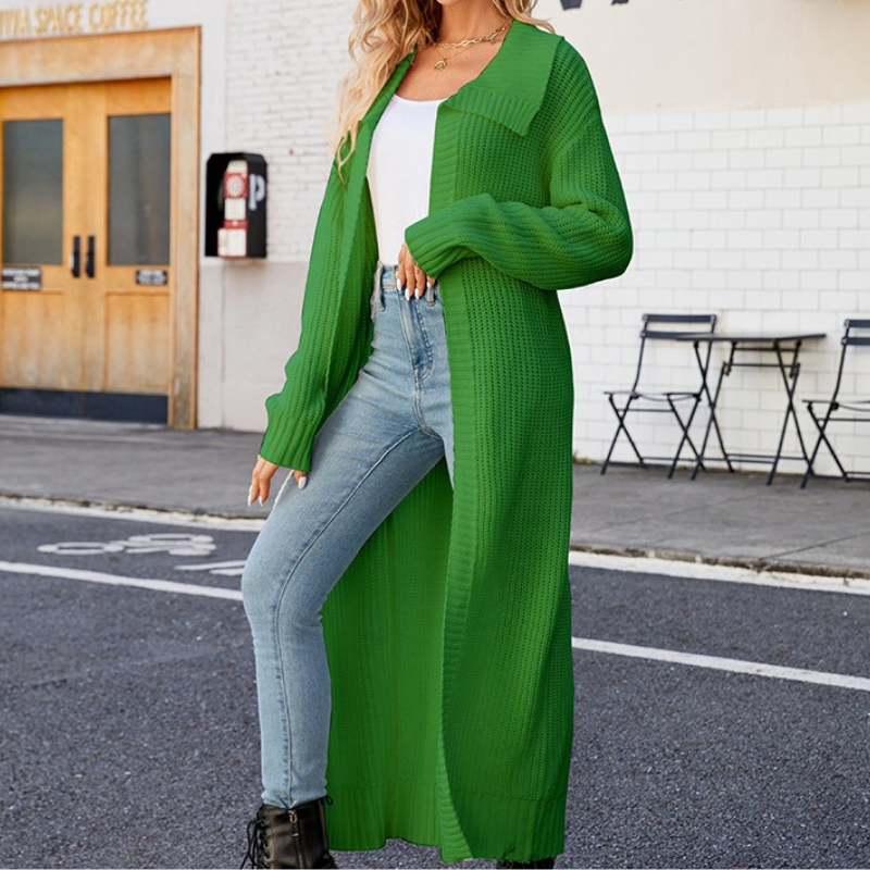 Street-Wave Elegant Women's Maxi Cardigan Coat With Open Front And Long Sleeves