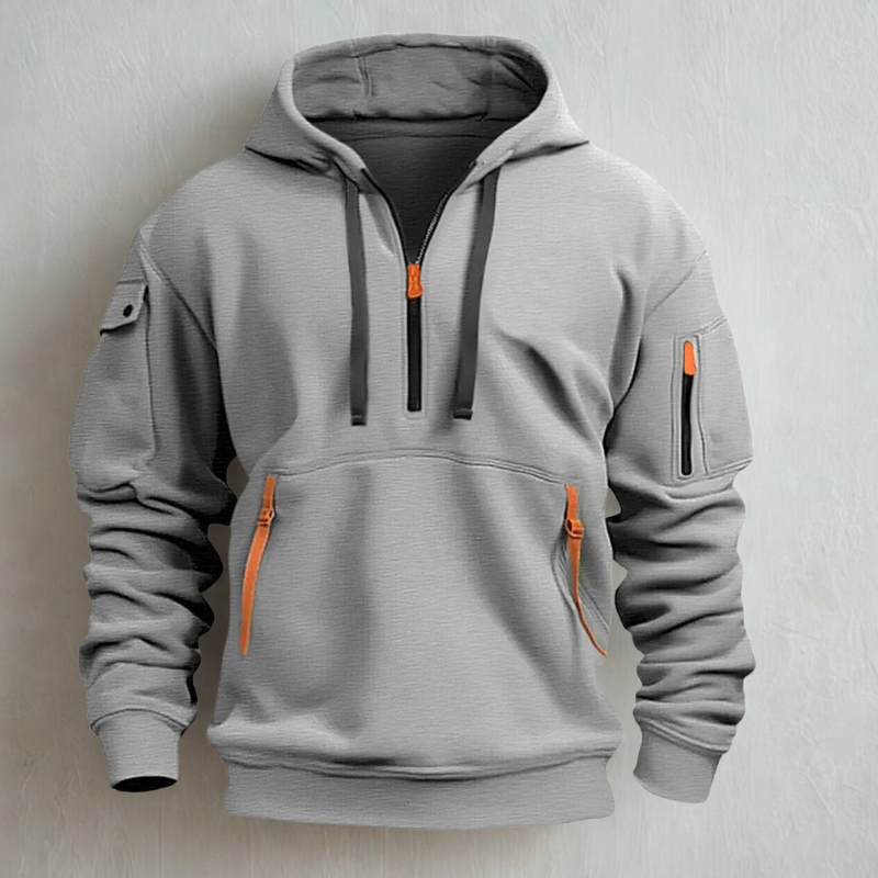 Street-Wave Mens Knit Hooded Zip Hoodie Neon Pockets