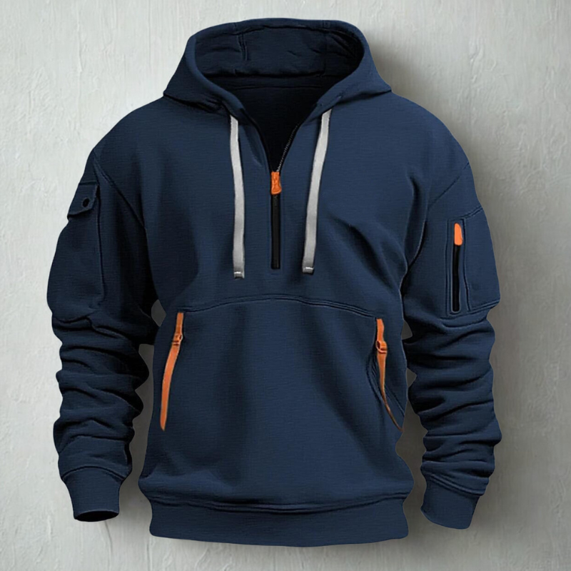 Street-Wave Mens Knit Hooded Zip Hoodie Neon Pockets