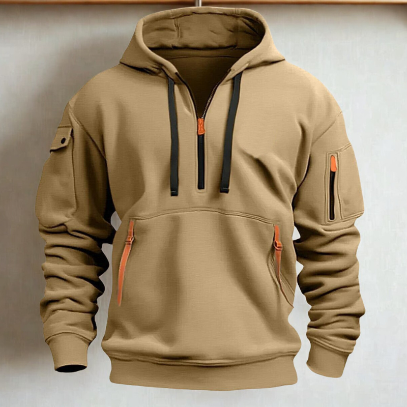 Street-Wave Mens Knit Hooded Zip Hoodie Neon Pockets