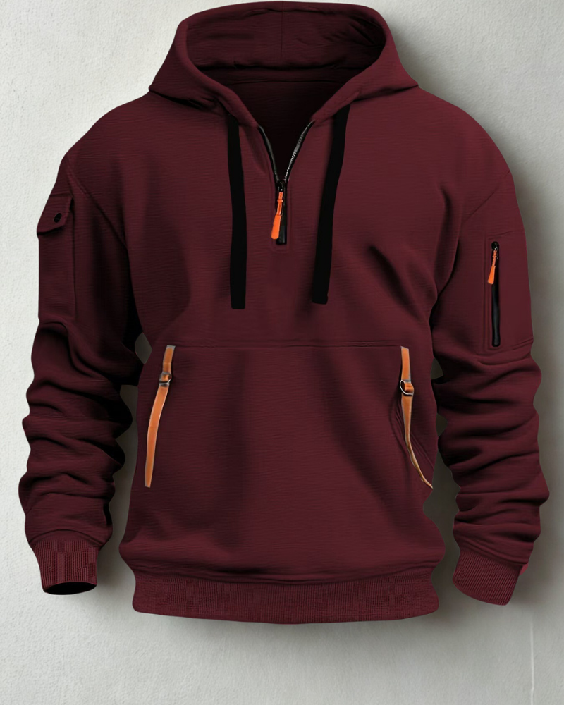 Street-Wave Mens Knit Hooded Zip Hoodie Neon Pockets