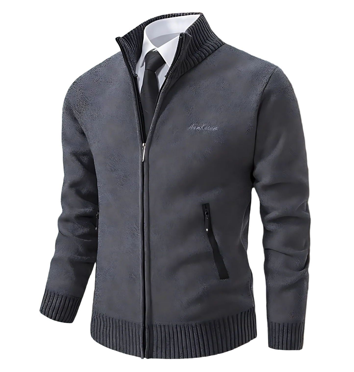 Street-Wave Men's Knit Cardigan With High Stand Collar Slim Fit And Ribbed Cuffs For Smart Casual Style