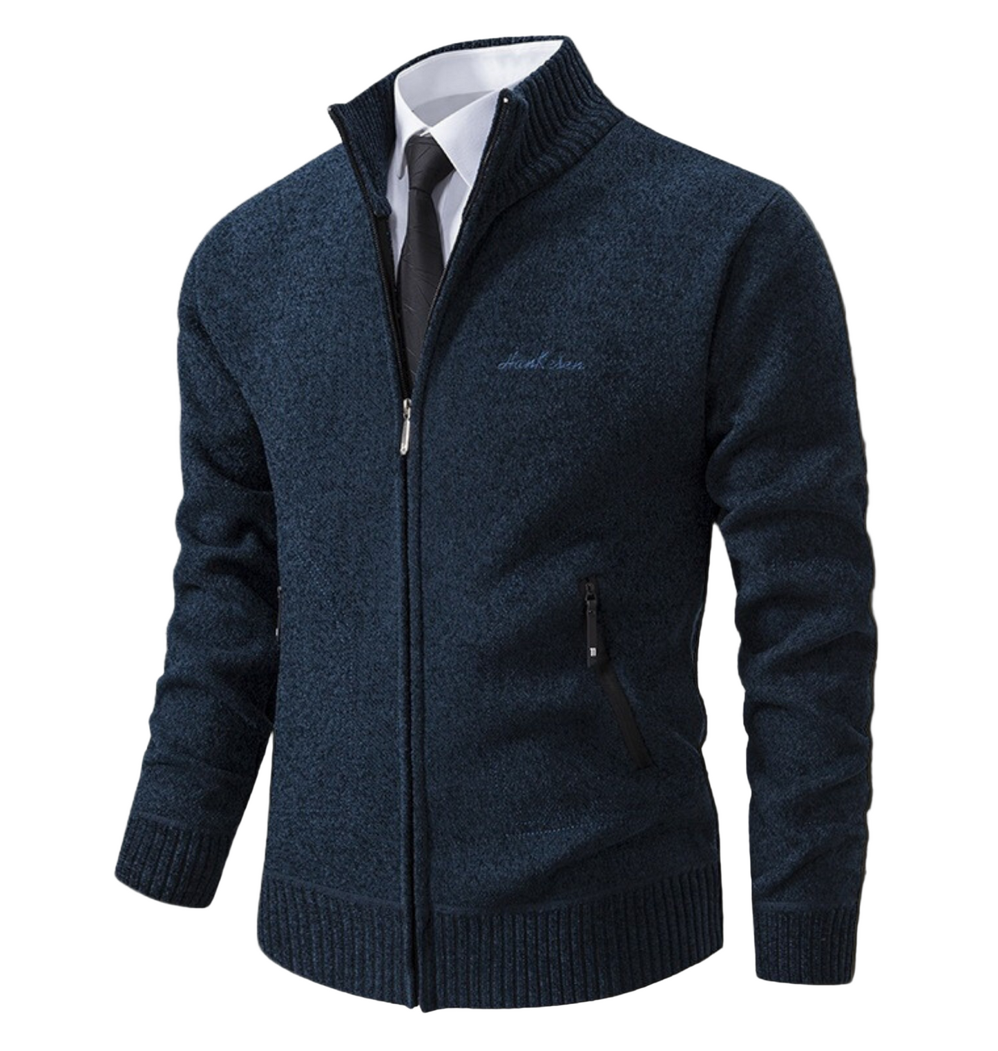 Street-Wave Men's Knit Cardigan With High Stand Collar Slim Fit And Ribbed Cuffs For Smart Casual Style