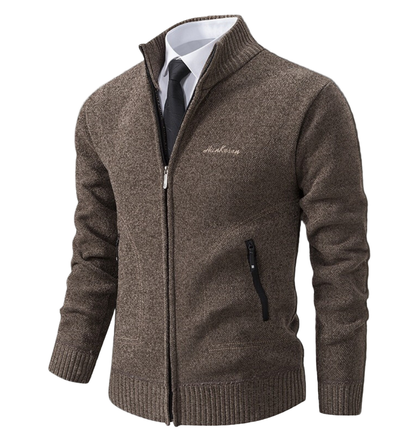 Street-Wave Men's Knit Cardigan With High Stand Collar Slim Fit And Ribbed Cuffs For Smart Casual Style