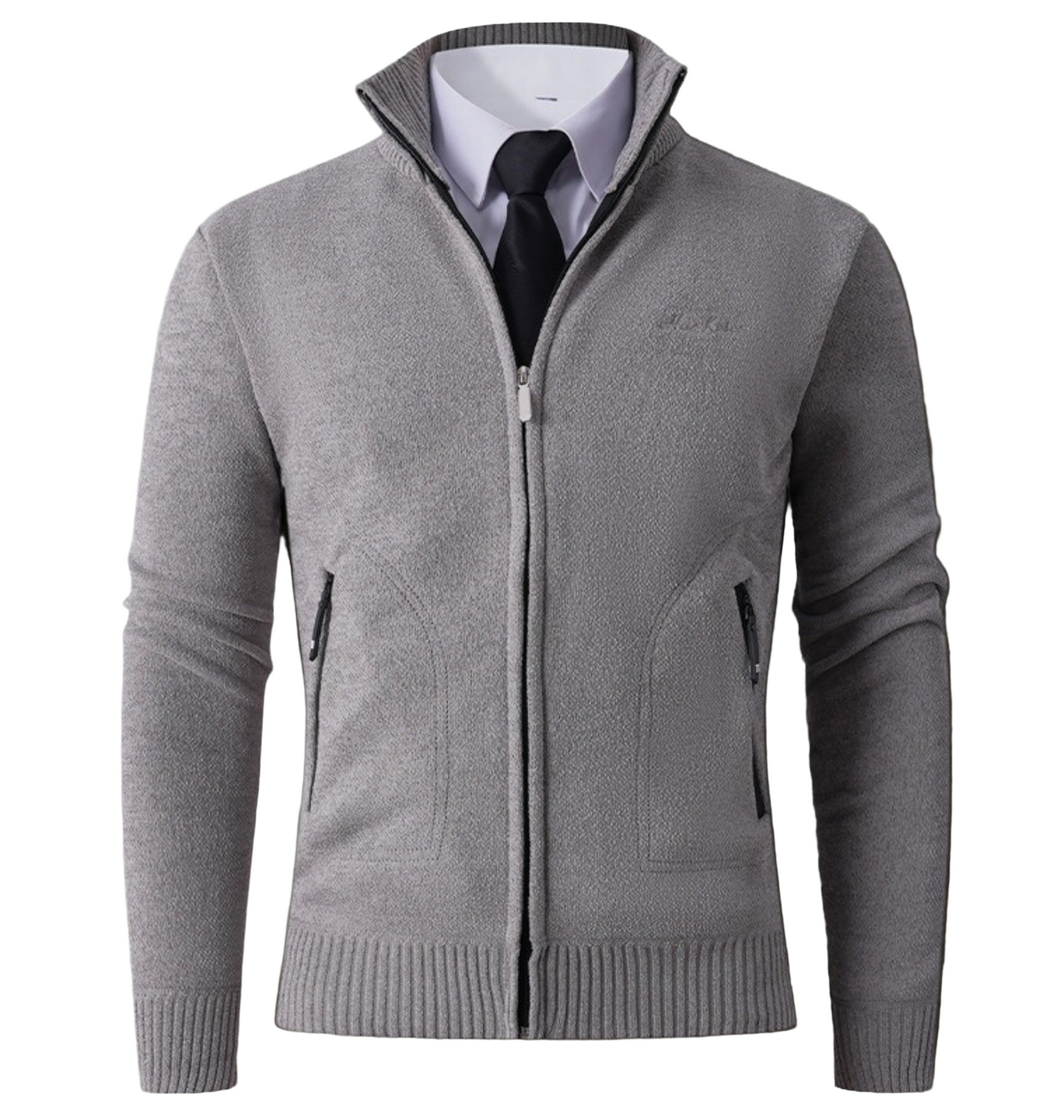 Street-Wave Men's Knit Cardigan With High Stand Collar Slim Fit And Ribbed Cuffs For Smart Casual Style