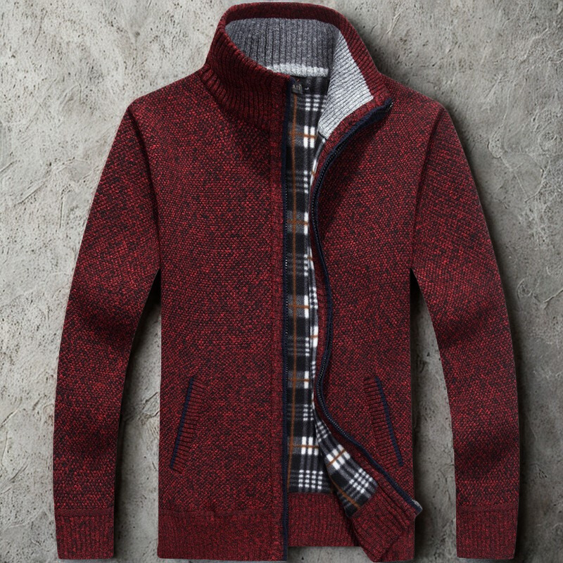 Men's Cardigan In Relaxed Fit With Textured Knit Zip Front Stand Collar And Ribbed Trim By Street-Wave