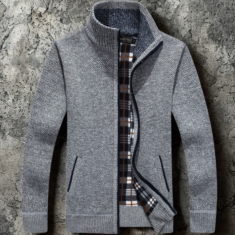 Men's Cardigan In Relaxed Fit With Textured Knit Zip Front Stand Collar And Ribbed Trim By Street-Wave