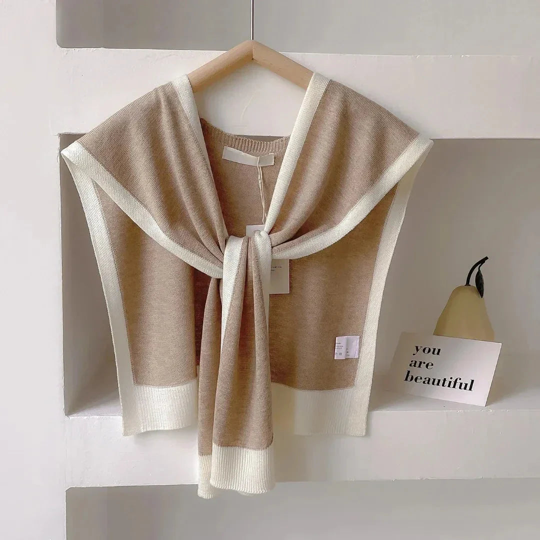 Waylynn Mariam Contrast Trim Knit Shawl for Women Soft and Cozy