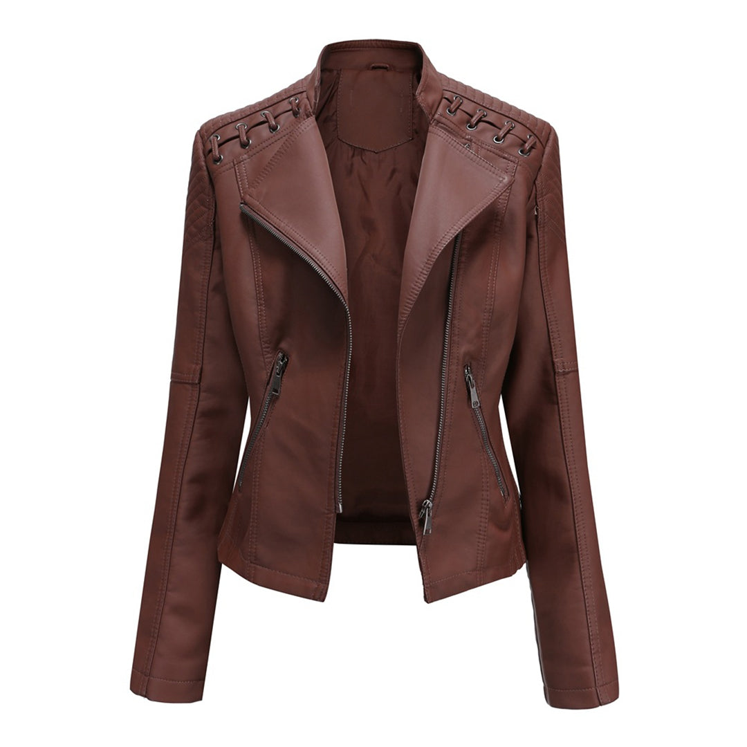 Street Wave Mens Leather Biker Jacket Slim Fit With Asymmetric Zipper