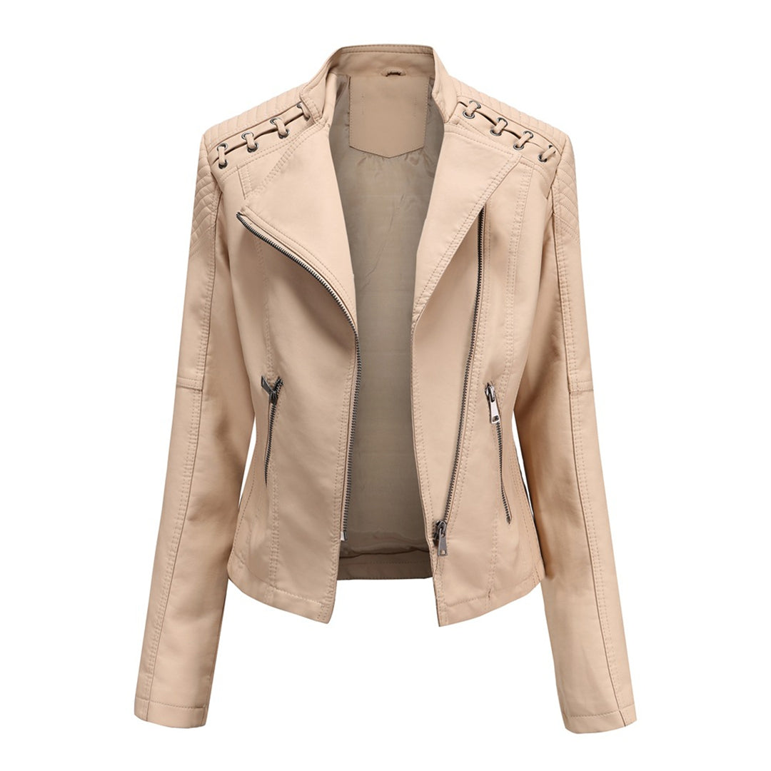 Street Wave Mens Leather Biker Jacket Slim Fit With Asymmetric Zipper