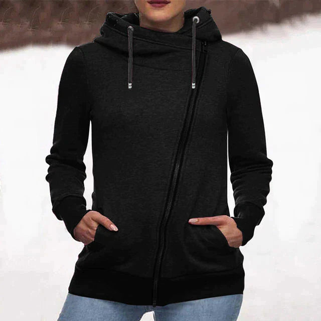Street-Wave Cozy Warm Jacket For Women With Diagonal Zip Front Stylish Winter Coat
