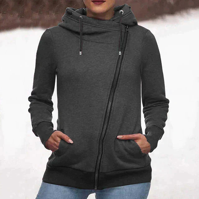 Street-Wave Cozy Warm Jacket For Women With Diagonal Zip Front Stylish Winter Coat