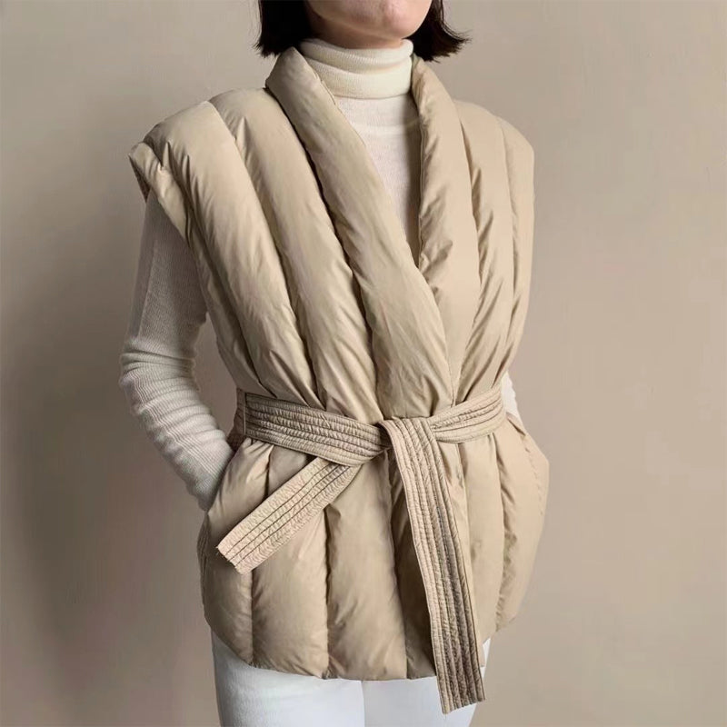 Soft Wrap Puffer Belted Vest
