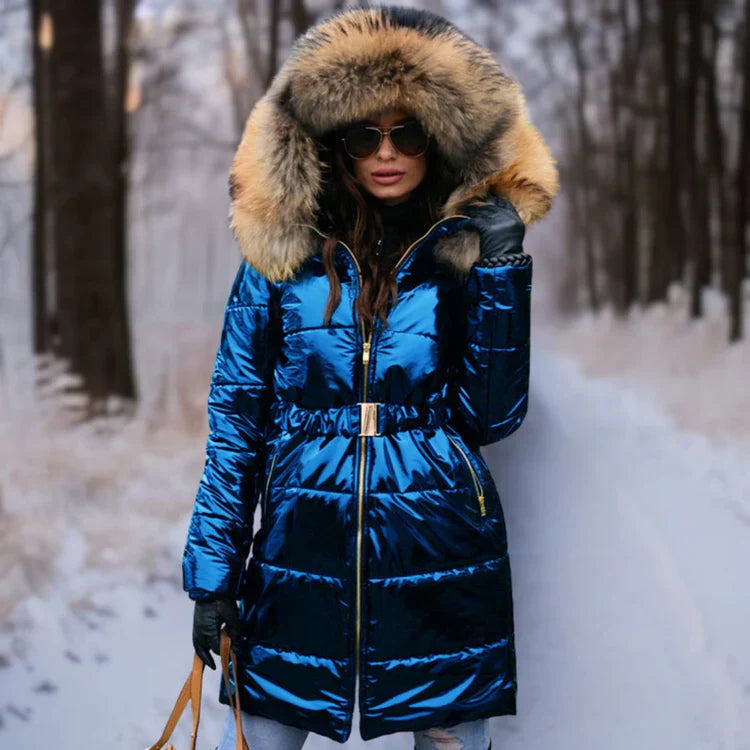 Street-wave Shiny Hooded Puffer Jacket For Streetwear Fans Warm Durable Easy Care Coat