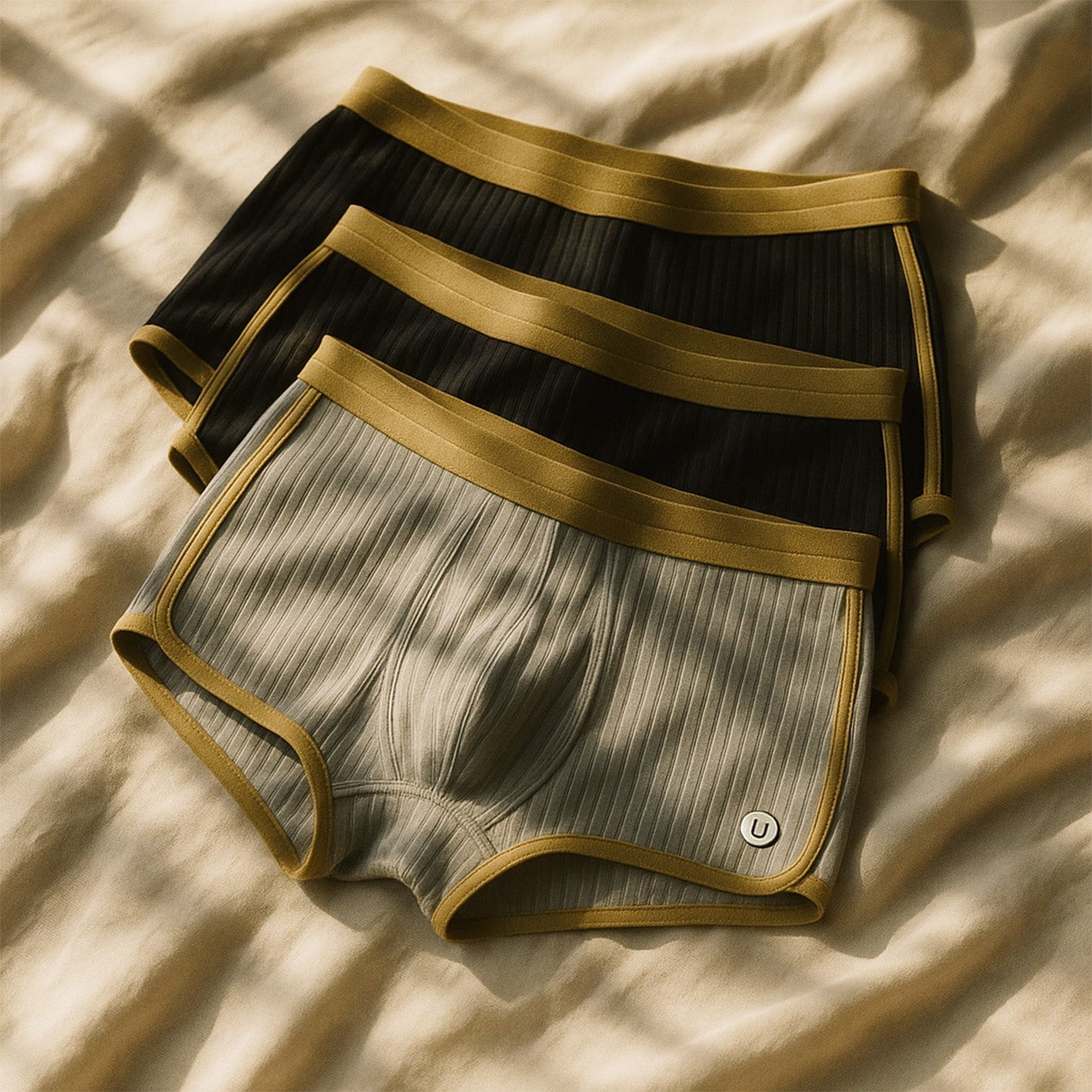 Theodore Fitted Boxer Briefs Three Piece Set With Ribbed Texture And Contrast Trim For Men