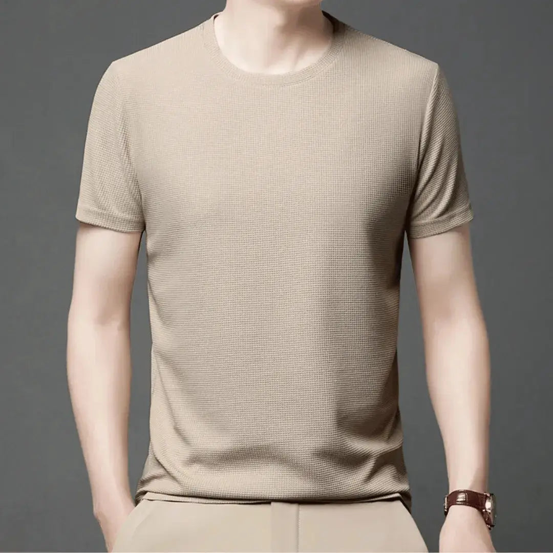 Massimo Mens Textured T Shirt With Raised Line Motifs For Dressy Casual And Everyday Versatile Style