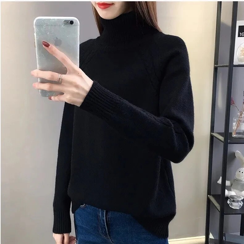 Street Wave Classic Wool Blend Turtleneck Sweater For Women Warm Cozy Timeless Style