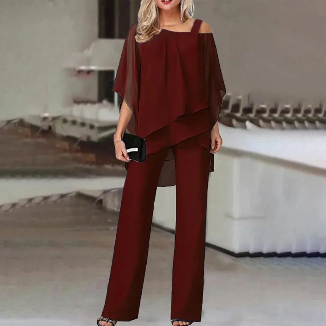 Waylynn Megan Two-Piece Flowy Outfit Set Off-Shoulder Jumpsuit For Women