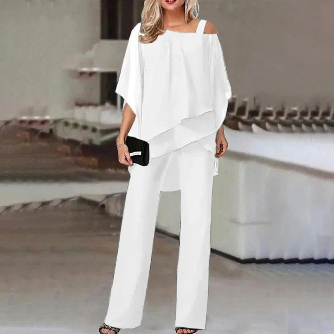 Waylynn Megan Two-Piece Flowy Outfit Set Off-Shoulder Jumpsuit For Women