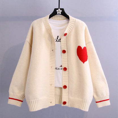 Street-wave Oversized Cardigan Vest Pink With Heart Patch For Chic Women Who Love Effortless Streetwear