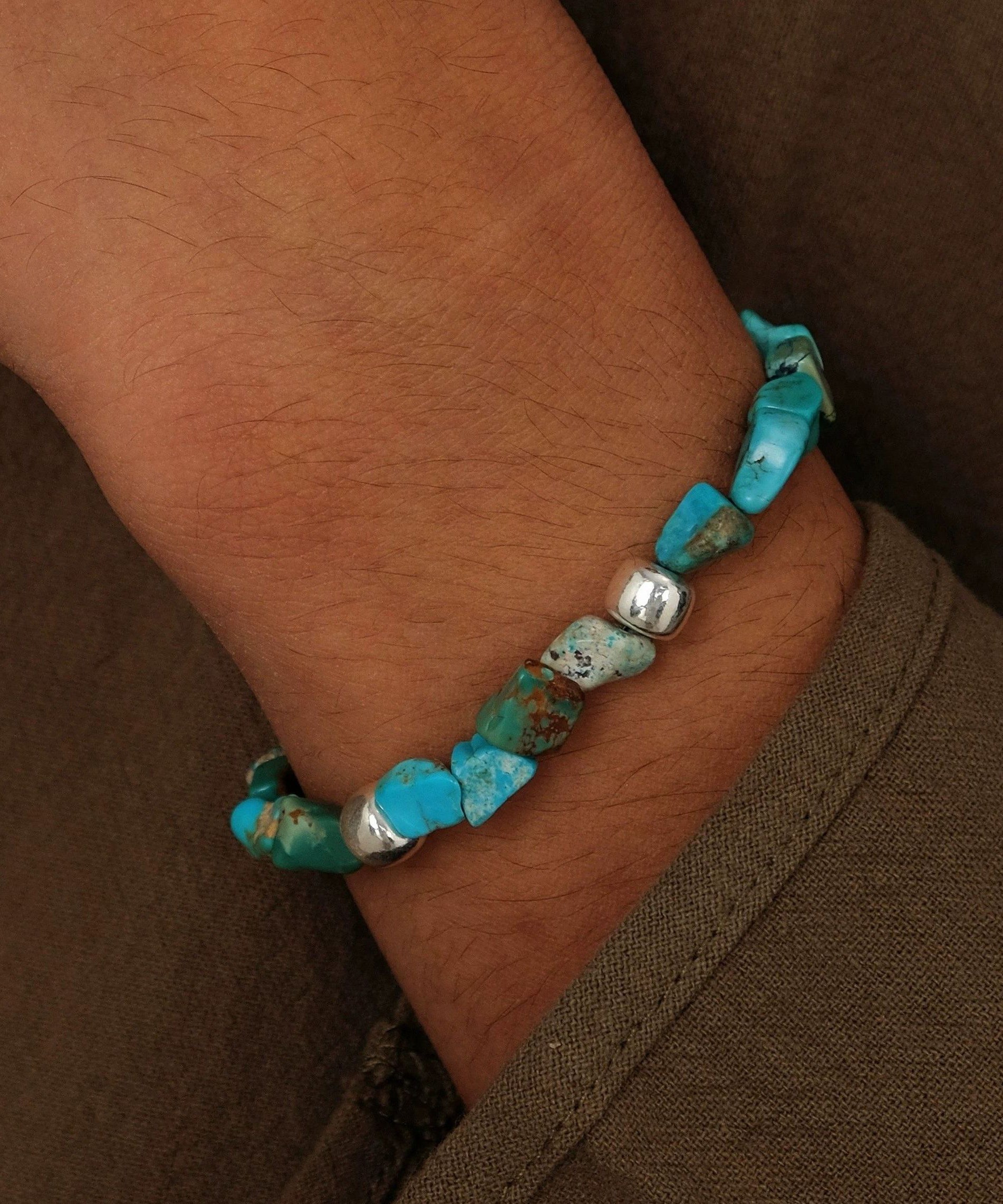 Bracelet chaîne en perles turquoise argentées et bleues pour homme - Street-Wave