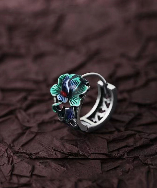 Boucles d'oreilles créoles en argent sterling et soie avec motif pivoine pour homme - Street-Wave